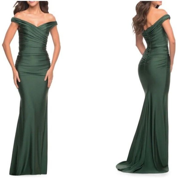 LA FEMME - Elegant Off the Shoulder Jersey Sheath Gown - Size 0 - 0193 - Picture 1 of 5